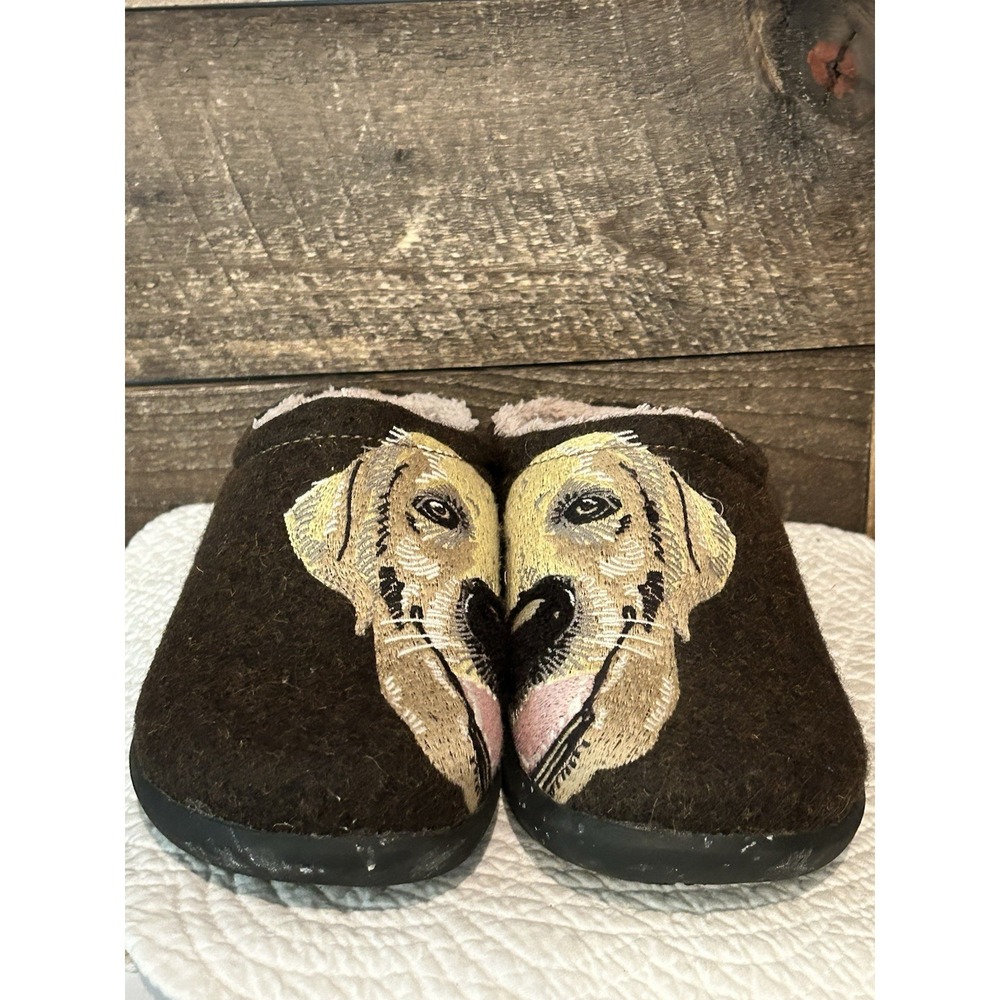 LL Bean Daybreak Scuffs 305194 Christmas Dog Golden slippers Fur Lined Women 9